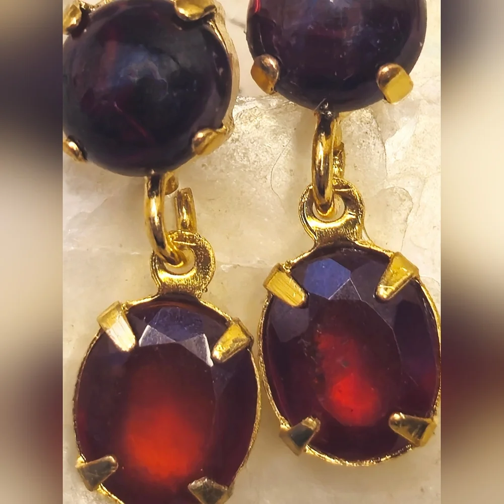 Genuine 11.04 Carats Garnet In Two Setting 18K Gold Plated Earrings